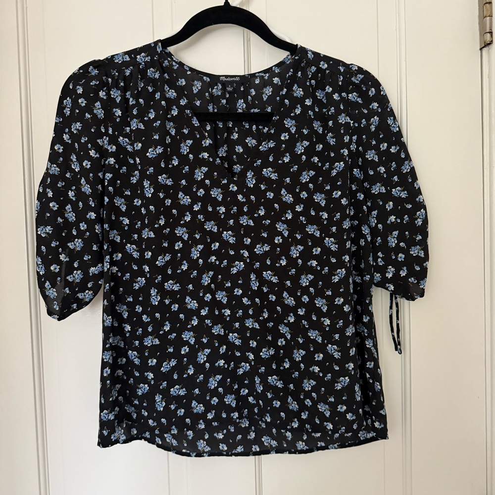 Madewell Silk Blouse Black Floral